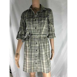 Kenneth Cole Women's Shirt Dress Button Down 3/4 Sleeve Collared White & Gray XS